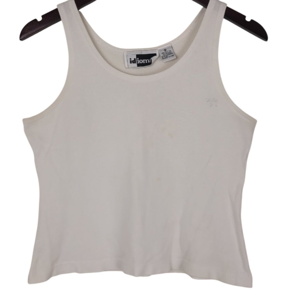 Vintage Basic White Knit Cotton Scoop Neck Tank IDIOMS Brand small/medium
